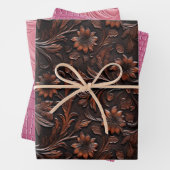 Pink Brown Imitats Leather Cowgirl Floral Geschenkpapier Set (Beispiel)