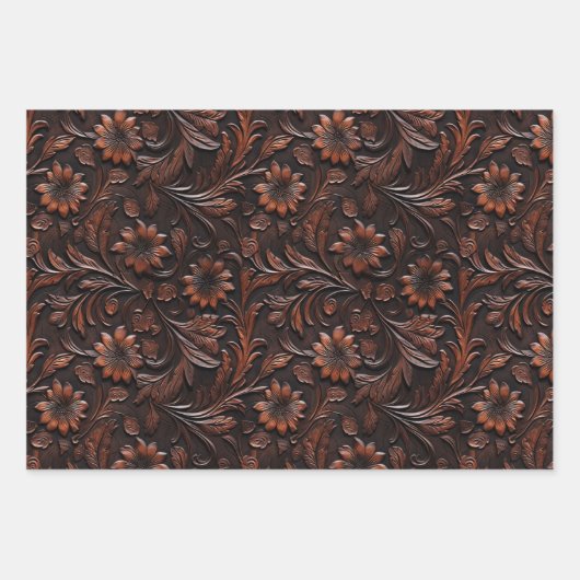 Pink Brown Imitats Leather Cowgirl Floral Geschenkpapier Set (Vorderseite)