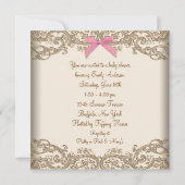 Pink Brown Lace African American Baby Girl Dusche Einladung (Rückseite)