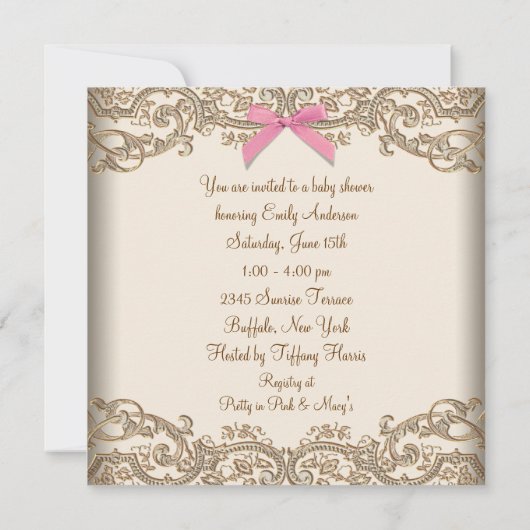 Pink Brown Lace African American Baby Girl Dusche Einladung (Rückseite)