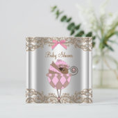 Pink Brown Lace African American Baby Girl Dusche Einladung (Stehend Vorderseite)