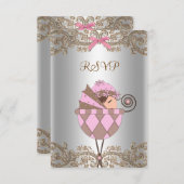 Pink Brown Lace Girl Babydusche UAWG RSVP Karte (Vorne/Hinten)