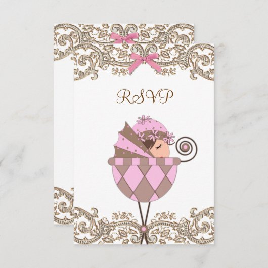 Pink Brown Lace Girl Babydusche UAWG RSVP Karte (Vorne/Hinten)