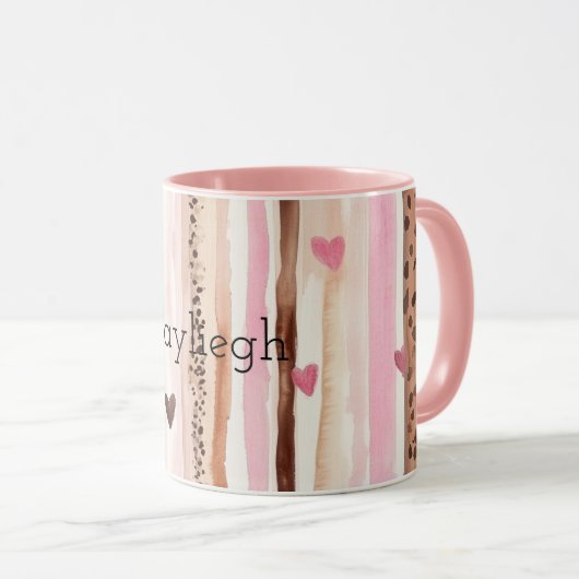 Pink Brown Leopard Druckerhitze Streifen Weihnacht Tasse (VorderseiteRechts)