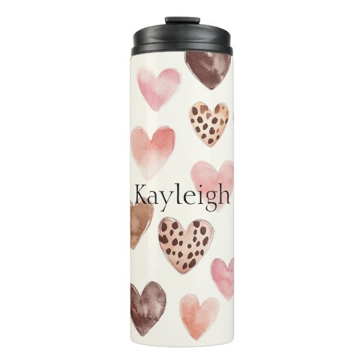 Pink Brown Leopard Druckerhitze Thermosbecher (Vorderseite)