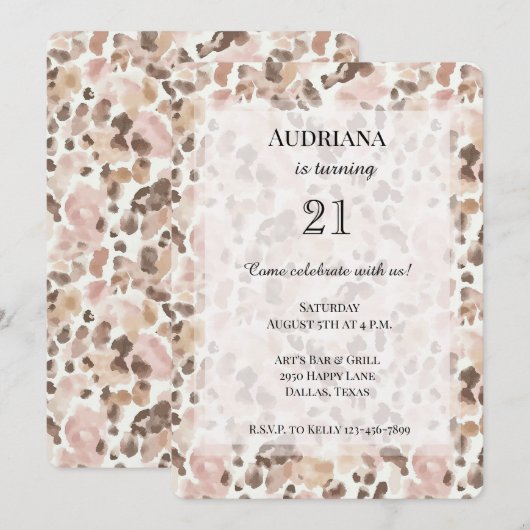 Pink Brown Leopard Geburtstag Einladung (Vorne/Hinten)
