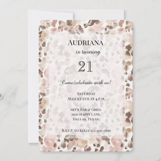 Pink Brown Leopard Geburtstag Einladung (Vorderseite)