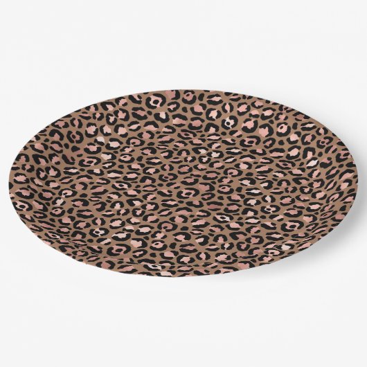 Pink Brown Leopard Pappteller (Schrägansicht)