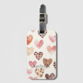 Pink Brown Leopard Print Hearts Geburtstag Gepäckanhänger (Vorderseite Vertikal)