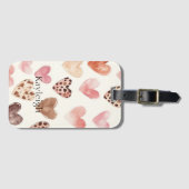Pink Brown Leopard Print Hearts Geburtstag Gepäckanhänger (Vorderseite (Horizontal))