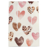 Pink Brown Leopard Print Hearts Geburtstag Mittlere Geschenktüte (Rückseite)