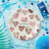 Pink Brown Leopard Print Hearts Geburtstag Pappteller (Party)