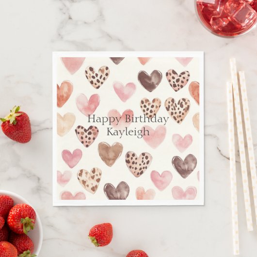 Pink Brown Leopard Print Hearts Geburtstag Serviette (Beispiel)