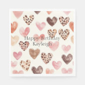 Pink Brown Leopard Print Hearts Geburtstag Serviette (Vorderseite)