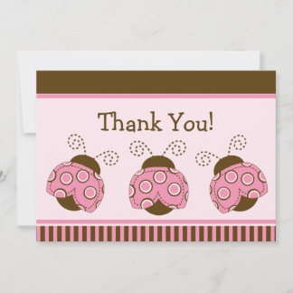 Pink & Brown Mod Ladybug Babydusche Vielen Dank Dankeskarte