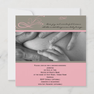 Pink Brown Modern Floral Baby Dusche Einladung