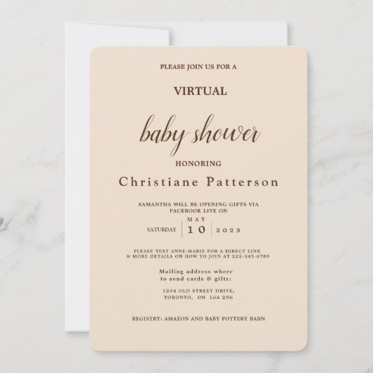 Pink Brown Niedlich Baby Animals Virtual Baby Dusc Einladung (Rückseite)