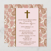 PINK & BROWN PAISLEY Baby Girl Baptism Inviation Einladung (Vorne/Hinten)