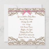 Pink Brown Pearls Lace Girl Babydusche Einladung (Rückseite)