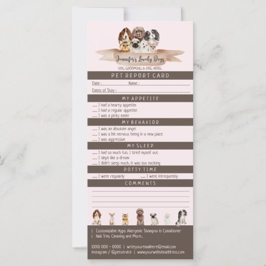 Pink Brown Pet Report Boarding Dog Grooming (Vorderseite)