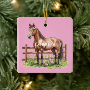 Pink Brown Pferde Keramikornament
