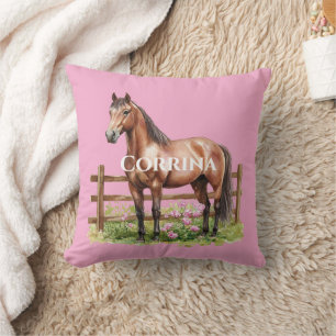 Pink Brown Pferde Kissen