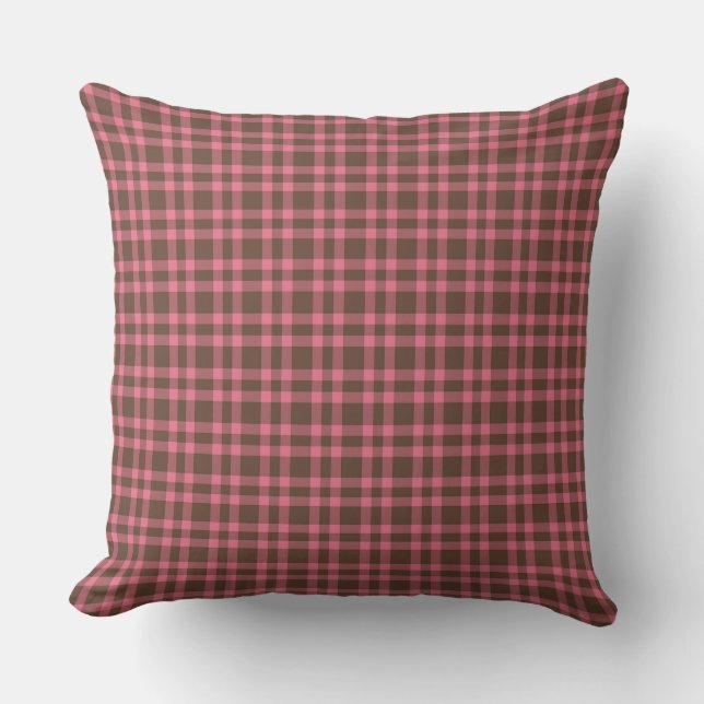 Pink Brown Plaid Pattern Kissen (Vorderseite)