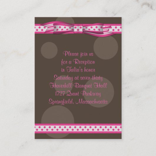 Pink & Brown Polka Dots Bat Mitzvah Empfang Card Begleitkarte (Vorderseite)