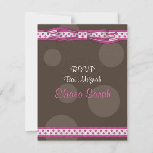 Pink & Brown Polka Dots Bat Mitzvah Response Card RSVP Karte (Vorderseite)