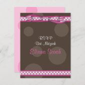 Pink & Brown Polka Dots Bat Mitzvah Response Card RSVP Karte (Vorne/Hinten)