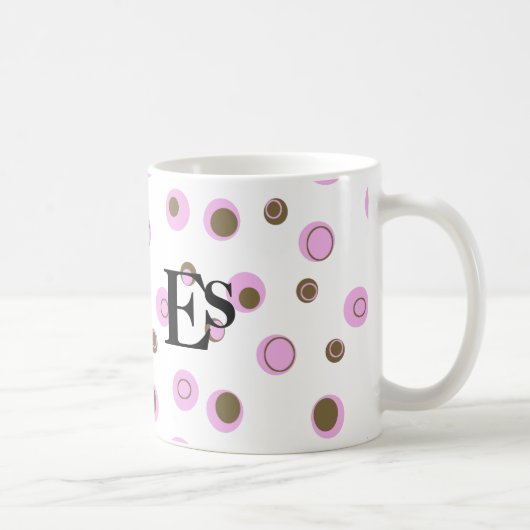 Pink Brown Polka Dots Mit Monogramm Kaffeetasse (Rechts)