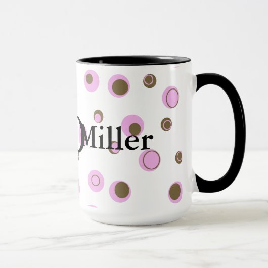 Pink Brown Polka Dots Mit Monogramm Tasse (Rechts)