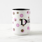 Pink Brown Polka Dots Mit Monogramm Tasse (Zentrum)