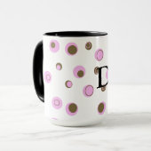 Pink Brown Polka Dots Mit Monogramm Tasse (Vorderseite Links)
