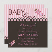 Pink & Brown Rattle Design Kinderdusche Einladung (Vorne/Hinten)
