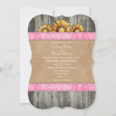 Pink Brown Rustic Sunflower Wedite Einladung (Vorderseite)
