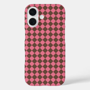 Pink Brown Schachbrett Diamond Pattern iPhone 16 Hülle