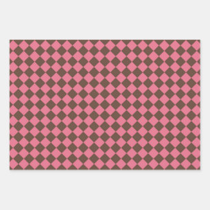 Pink Brown Schachbrett Diamond Pattern Geschenkpapier Set