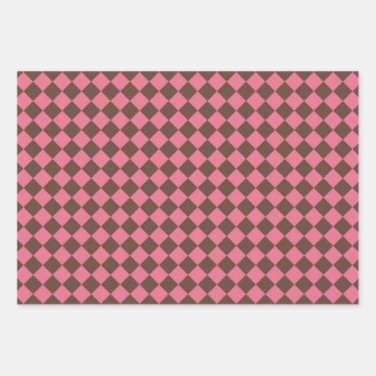 Pink Brown Schachbrett Diamond Pattern Geschenkpapier Set (Vorderseite)