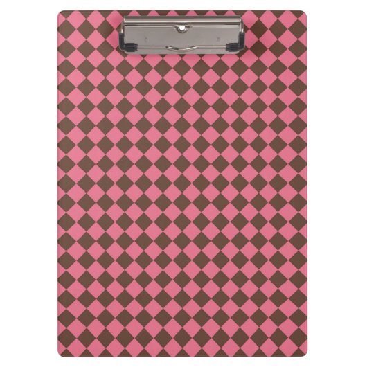 Pink Brown Schachbrett Diamond Pattern Klemmbrett (Vorderseite)