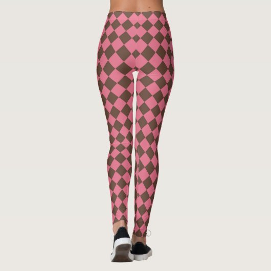 Pink Brown Schachbrett Diamond Pattern Leggings (Rückseite)