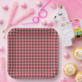 Pink Brown Schachbrett Diamond Pattern Pappteller (Party)