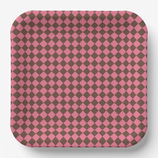 Pink Brown Schachbrett Diamond Pattern Pappteller (Vorderseite)