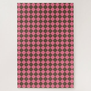 Pink Brown Schachbrett Diamond Pattern Puzzle