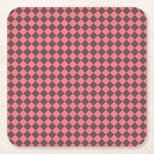 Pink Brown Schachbrett Diamond Pattern Rechteckiger Pappuntersetzer (Vorderseite)