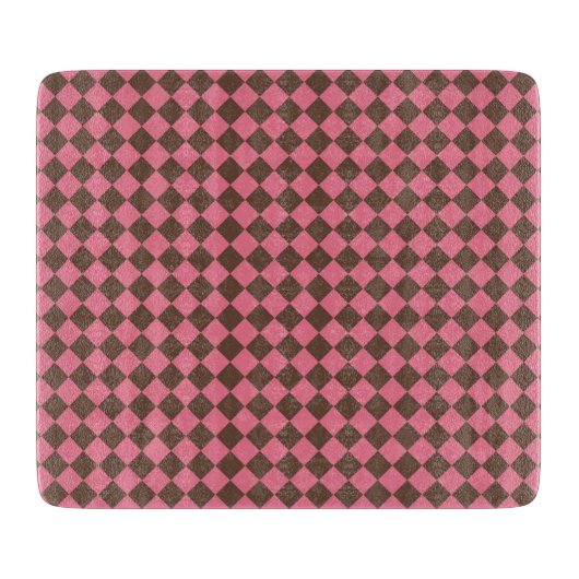 Pink Brown Schachbrett Diamond Pattern Schneidebrett (Vorderseite)