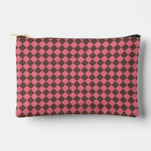 Pink Brown Schachbrett Diamond Pattern Zubehörtasche