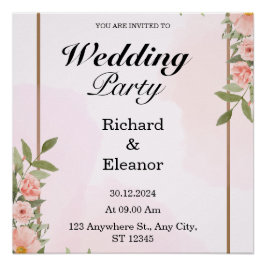 Pink & Brown Simple Wedding Party Poster