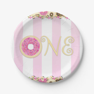 Pink Brown Sprinkle Donuts EIN 1. Geburtstagsfeier Pappteller