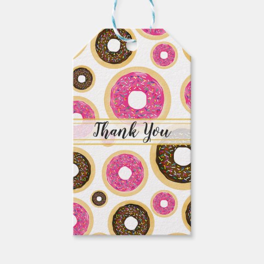 Pink & Brown Sprinkle Donuts Modern Birthday Party Geschenkanhänger (Vorderseite)